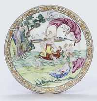 CIRCA 1742 A FAMILLE ROSE ‘FOUR ELEMENTS’ PLATE, DEPICTING WATER